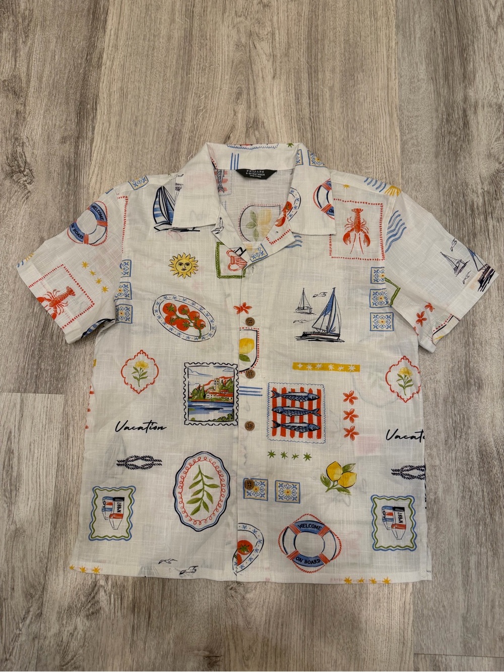 Primark Boys 9-10Y Coastal Vacation Print Cotton Button Up Shirt